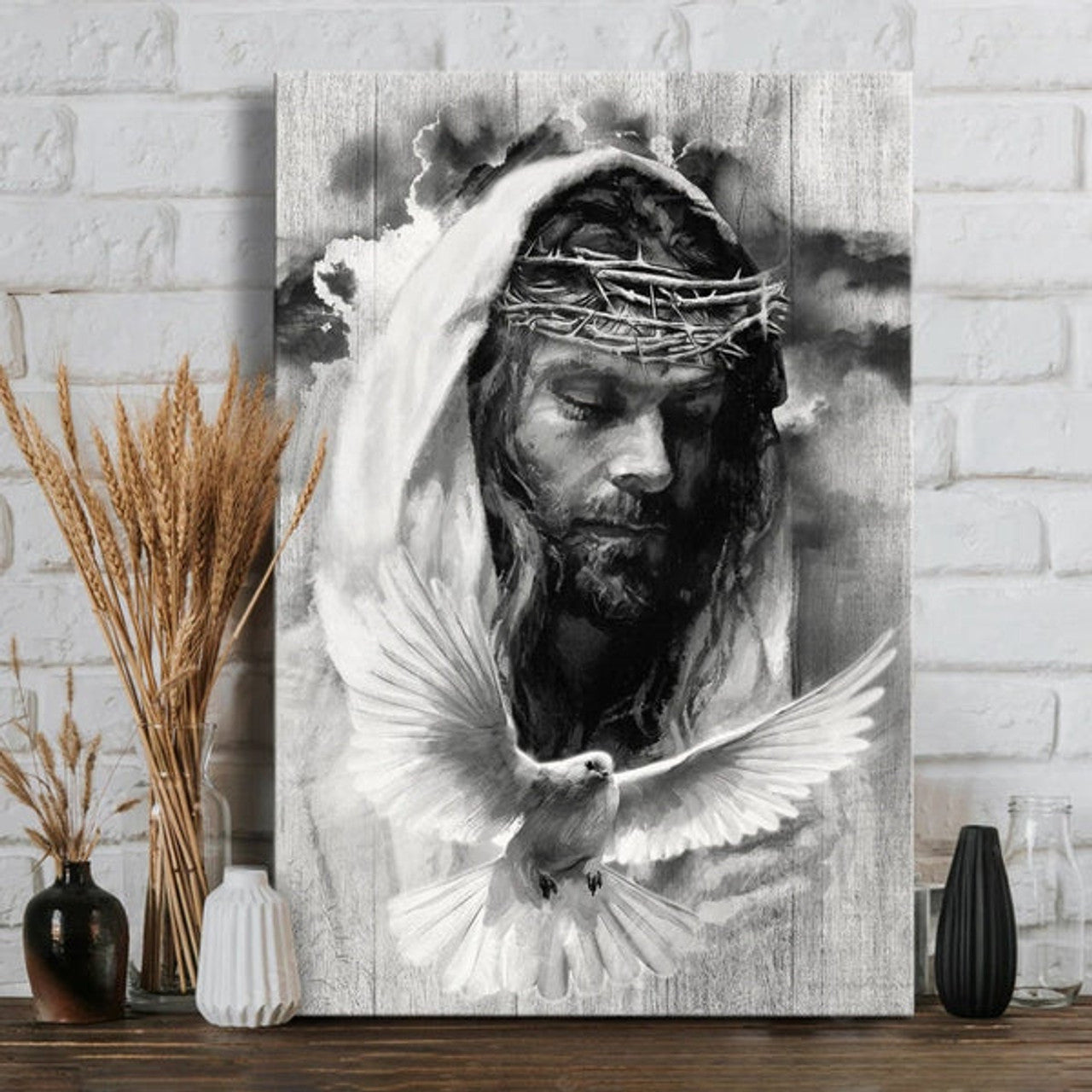 Jesus And Dove Black And White Canvas Posters - Christian Wall Posters - Religious Wall Decor