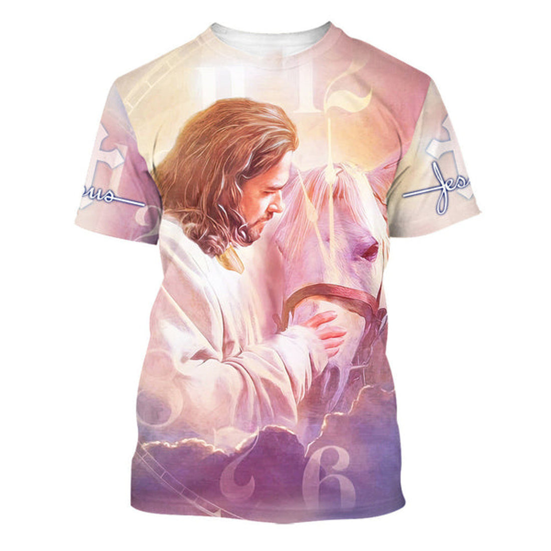FUNSTUFFPRINT Jesus And Horse Christian 3D T-shirt