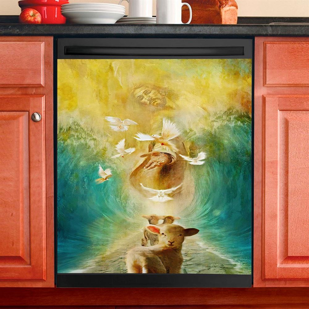 Jesus And Lambs Dishwasher Cover, Jesus Dishwasher Stickers, Christian Kitchen Decor