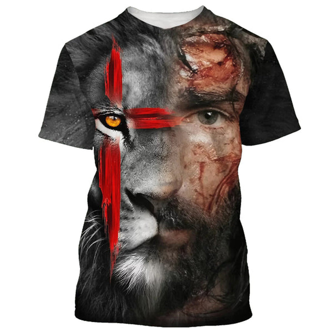 FUNSTUFFPRINT Jesus And Lion Face 3D T-Shirts - Christian Shirts For Men&Women 3D T-shirt