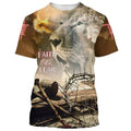FUNSTUFFPRINT Jesus And Lion Faith Over Fear Christian 3D T-shirt