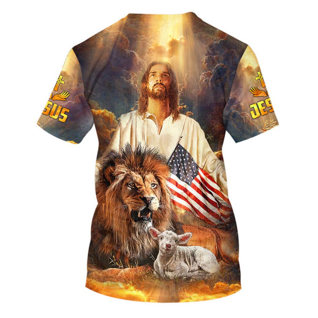 FUNSTUFFPRINT Jesus And Lion Lamb Christian 3D T-shirt