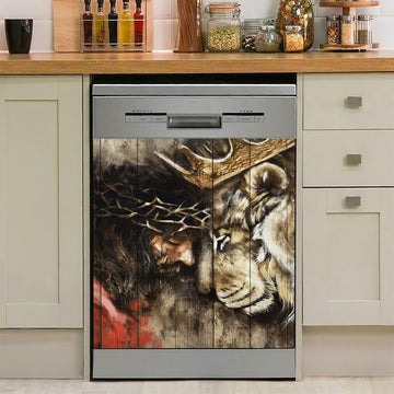Jesus And Lion Of Judah Dishwasher Cover, Jesus Christ Dishwasher Stickers, Christian Kitchen Decor