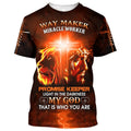 FUNSTUFFPRINT Jesus And Lion Way Maker Miracle Worker Promise Keeper Light Christian 3D T-shirt