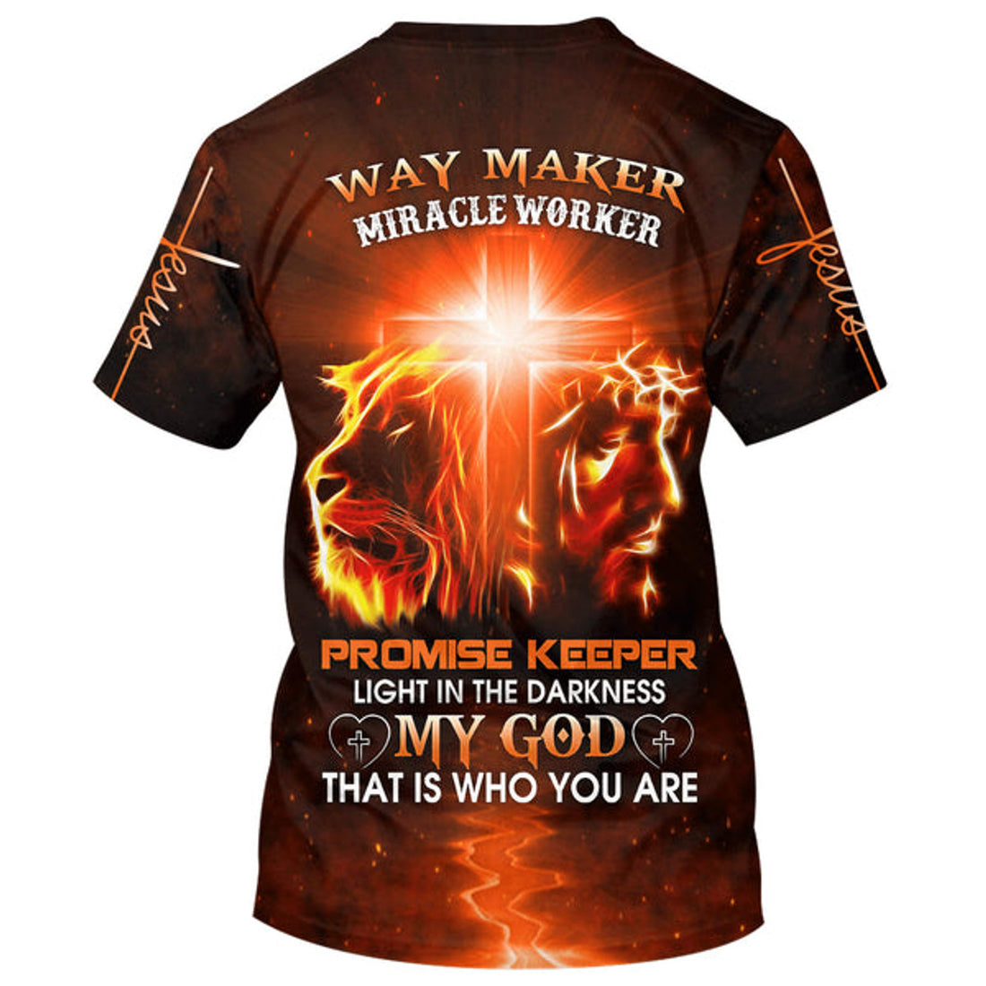 FUNSTUFFPRINT Jesus And Lion Way Maker Miracle Worker Promise Keeper Light Christian 3D T-shirt