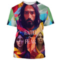 FUNSTUFFPRINT Jesus And Mary Faith Over Fear Christian 3D T-shirt