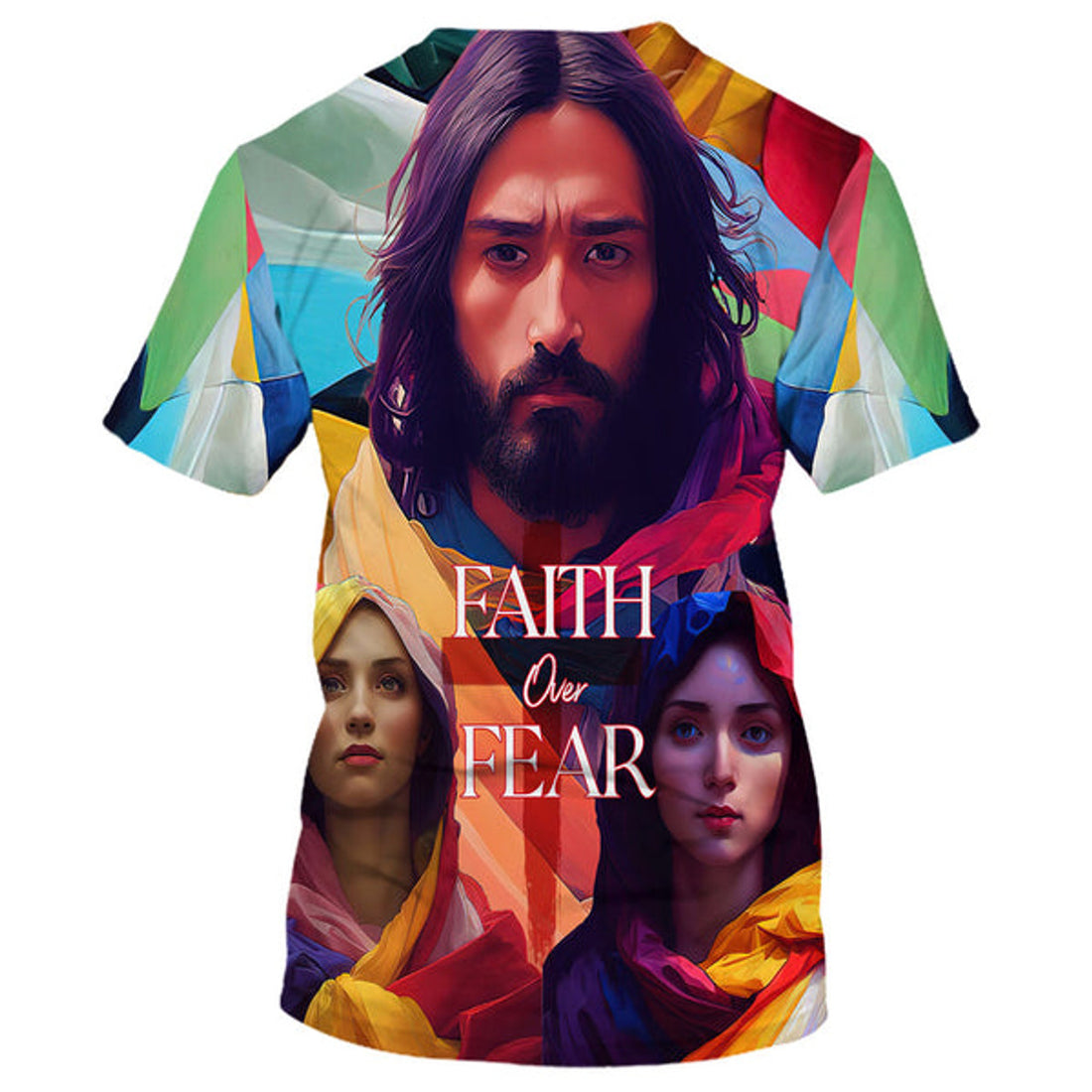 FUNSTUFFPRINT Jesus And Mary Faith Over Fear Christian 3D T-shirt