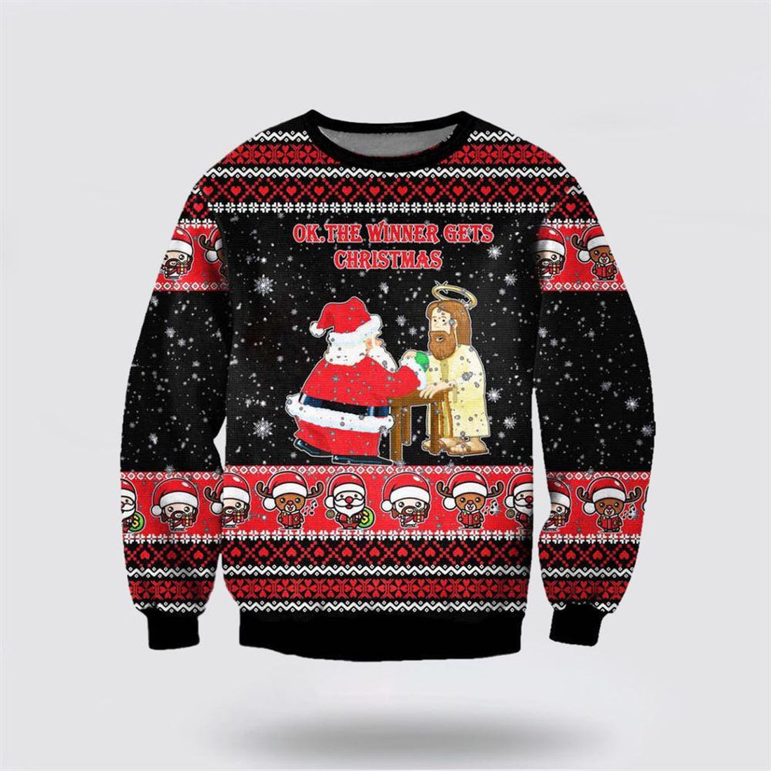 FUNSTUFFPRINT Jesus And Santa Claus Ugly Christmas Sweater Unisex Knit Sweater – Christmas Gifts For Frends Ugly  Sweater
