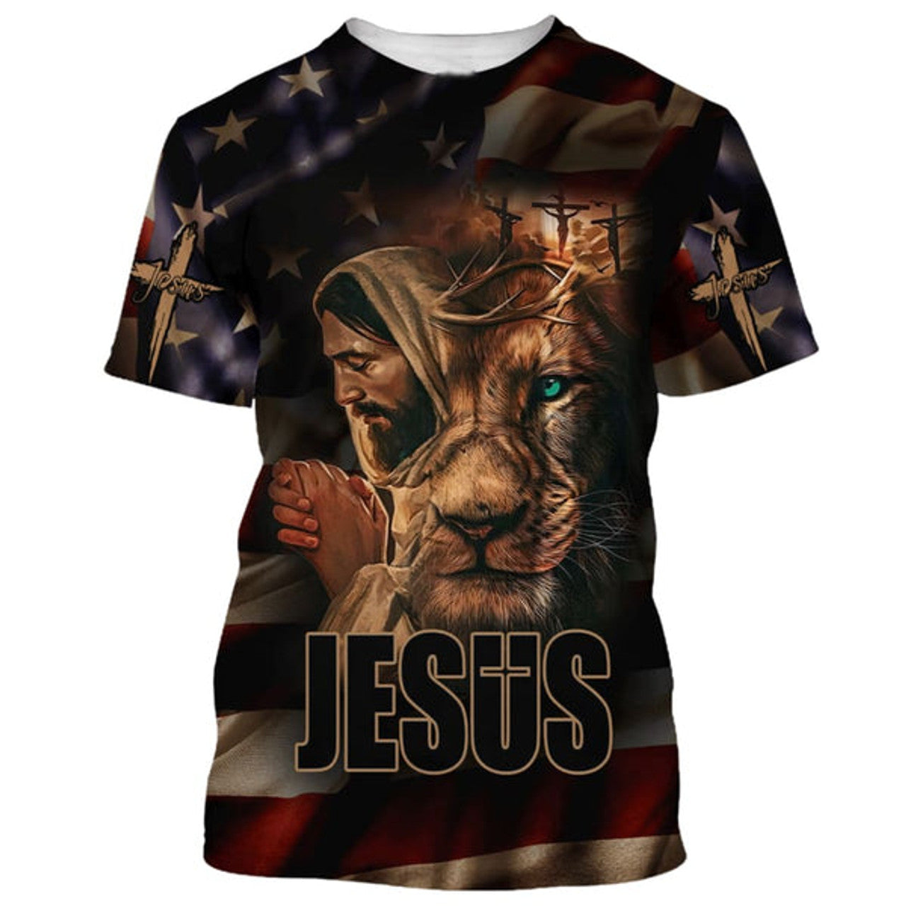 FUNSTUFFPRINT Jesus And The Lion Christian 3D T-shirt