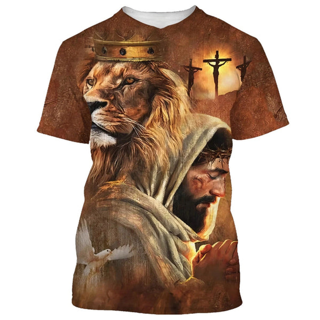 FUNSTUFFPRINT Jesus And The Lion Of Judah Christian 3D T-shirt