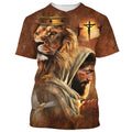 FUNSTUFFPRINT Jesus And The Lion Of Judah Christian 3D T-shirt