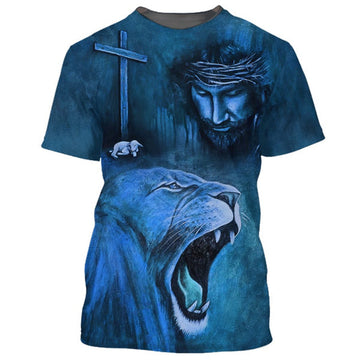 FUNSTUFFPRINT Jesus And The Lion Of Judah Christian 3D T-shirt