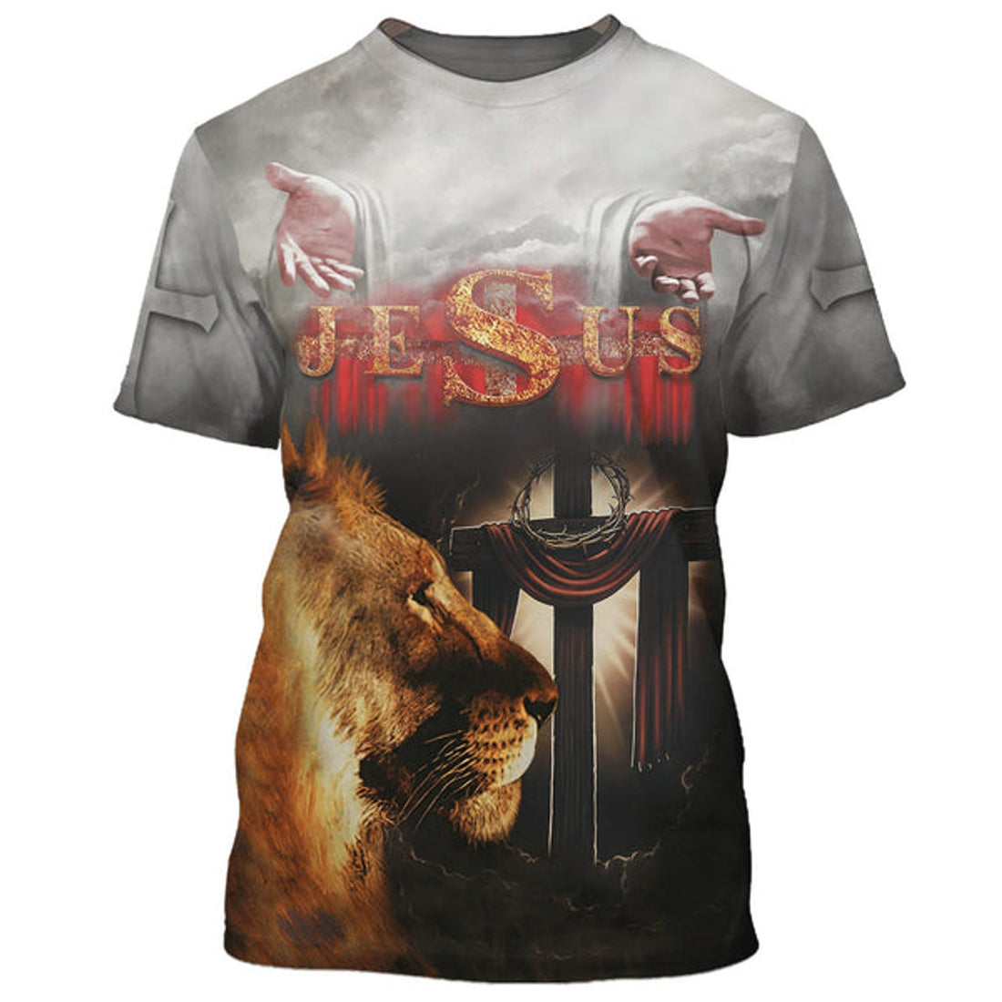FUNSTUFFPRINT Jesus Arms Open Lion Cross 3D All Over Printed Shirt for Men and Women 3D T-shirt
