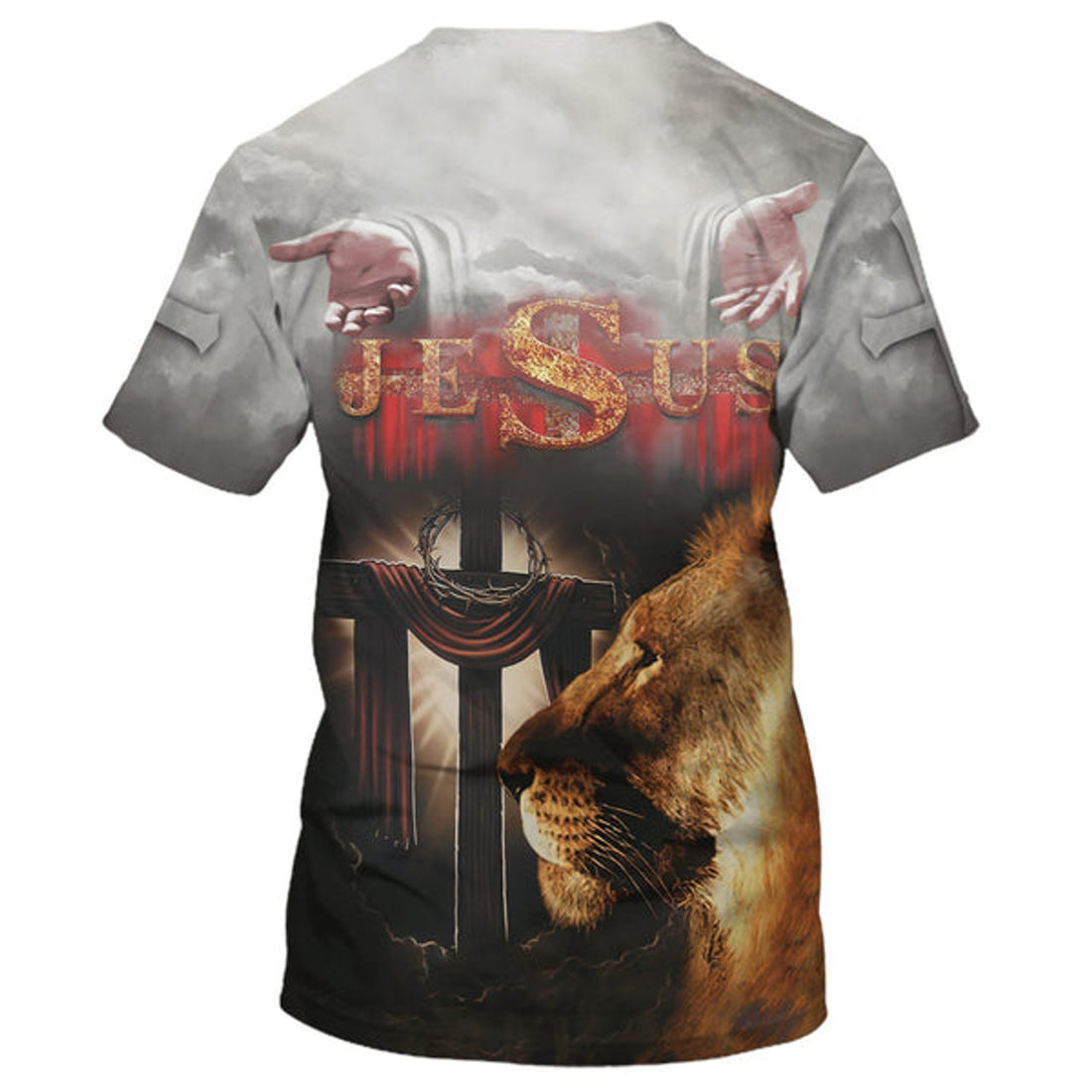 FUNSTUFFPRINT Jesus Arms Open Lion Cross 3D All Over Printed Shirt for Men and Women 3D T-shirt