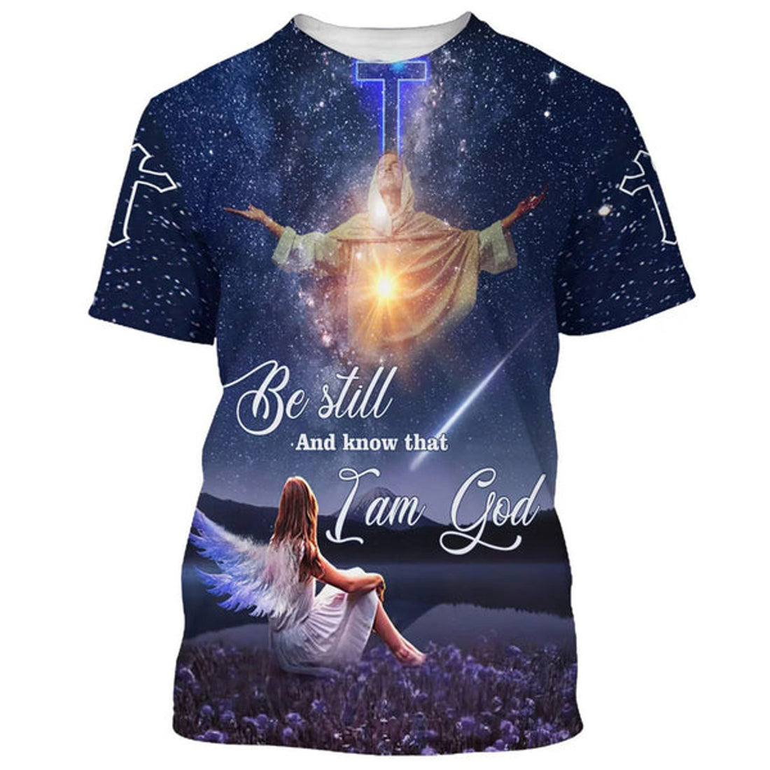 FUNSTUFFPRINT Jesus Be Still And Know That I Am God Christian 3D T-shirt