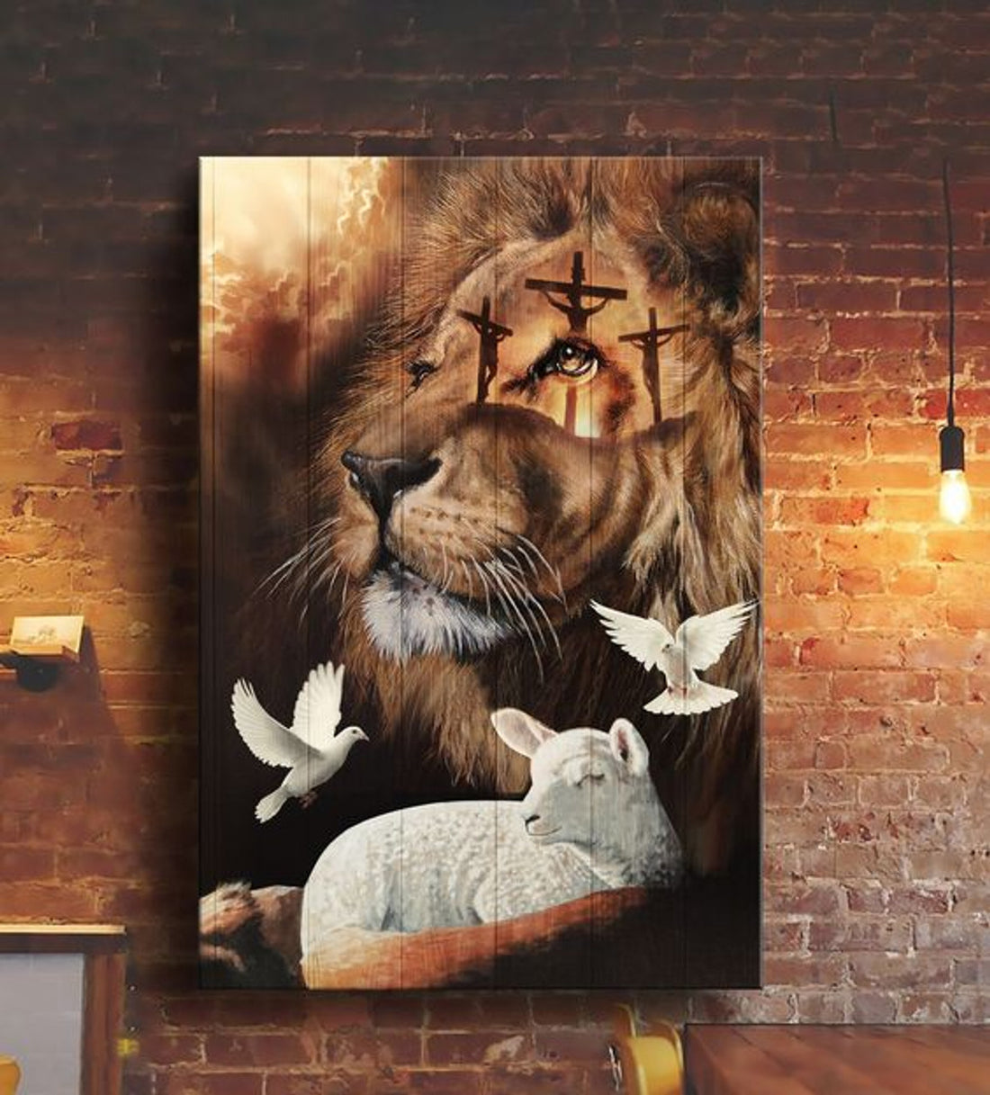 Jesus Beautiful Lion Lamb And Dove Canvas Posters - Christian Wall Posters - Religious Wall Decor