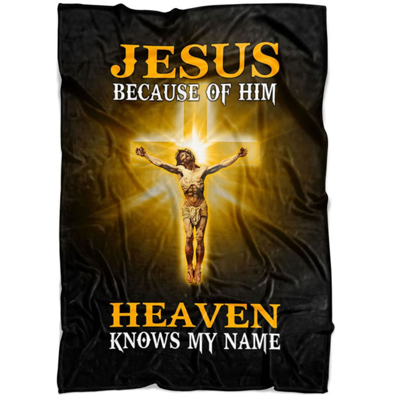 FUNSTUFFPRINT Jesus Because Of Him Heaven Knows My Name Fleece Blanket - Christian Blanket - Bible Verse Blanket