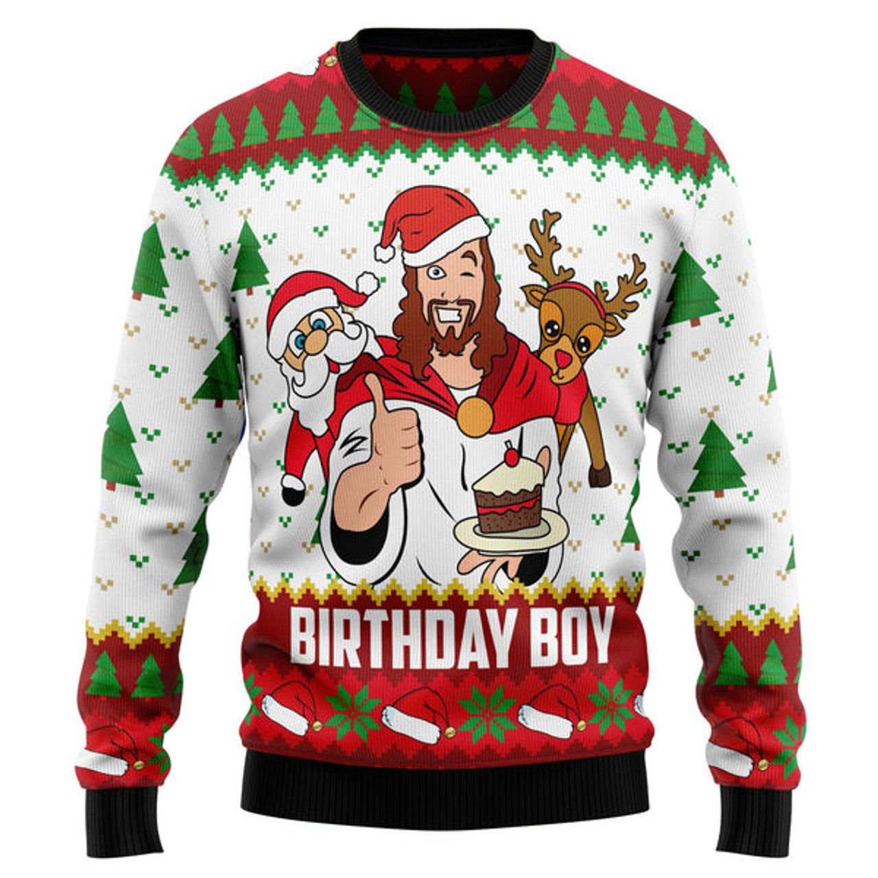 FUNSTUFFPRINT Jesus Birthday Boy Ugly Christmas Sweater - Xmas Gifts For Him Or Her - Christmas Gift For Friends - Jesus Christ Sweater Ugly  Sweater