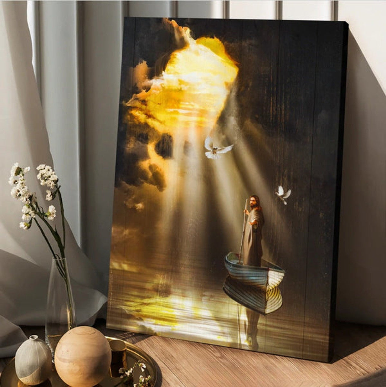 Jesus Boat Dove Light From Heaven Canvas Posters - Christian Wall Posters - Religious Wall Decor