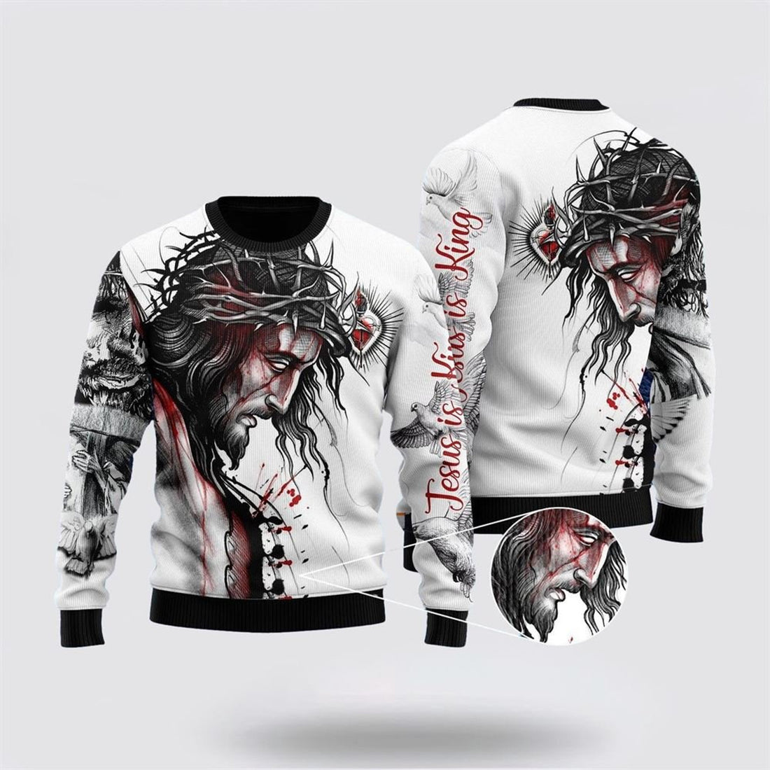 FUNSTUFFPRINT Jesus Catholic Ugly Christmas Sweater For Men & Women – Gifts For Christians Ugly  Sweater