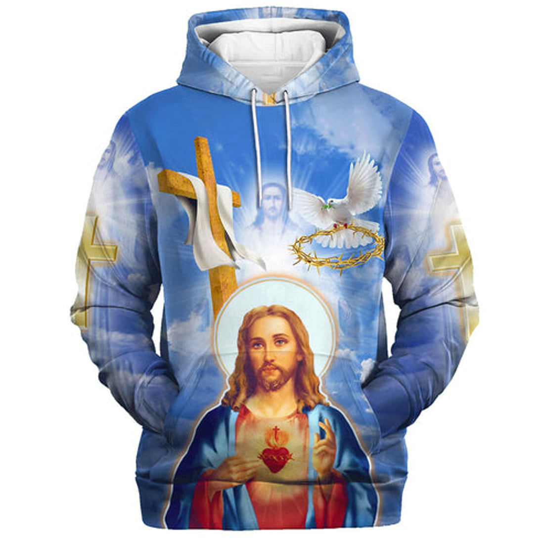 FUNSTUFFPRINT 3D Jesus Christ Crown of Thorns and Dove 3D Hoodie and Zip Hoodie