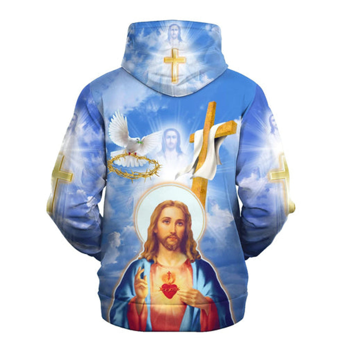 FUNSTUFFPRINT 3D Jesus Christ Crown of Thorns and Dove 3D Hoodie and Zip Hoodie