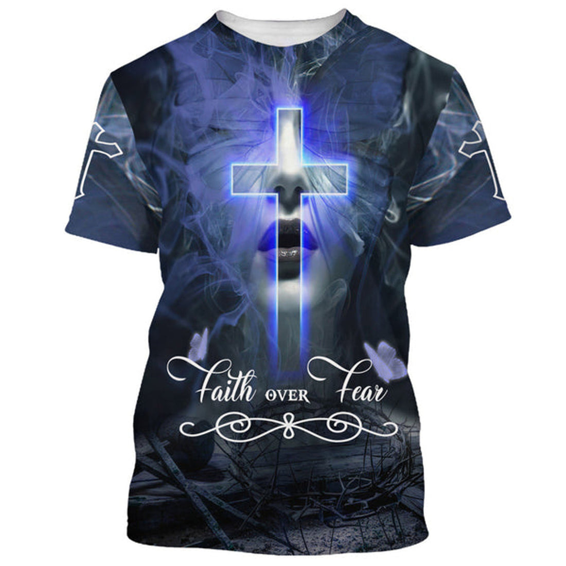 FUNSTUFFPRINT Jesus Christ Faith Over Fear Christian 3D T-shirt