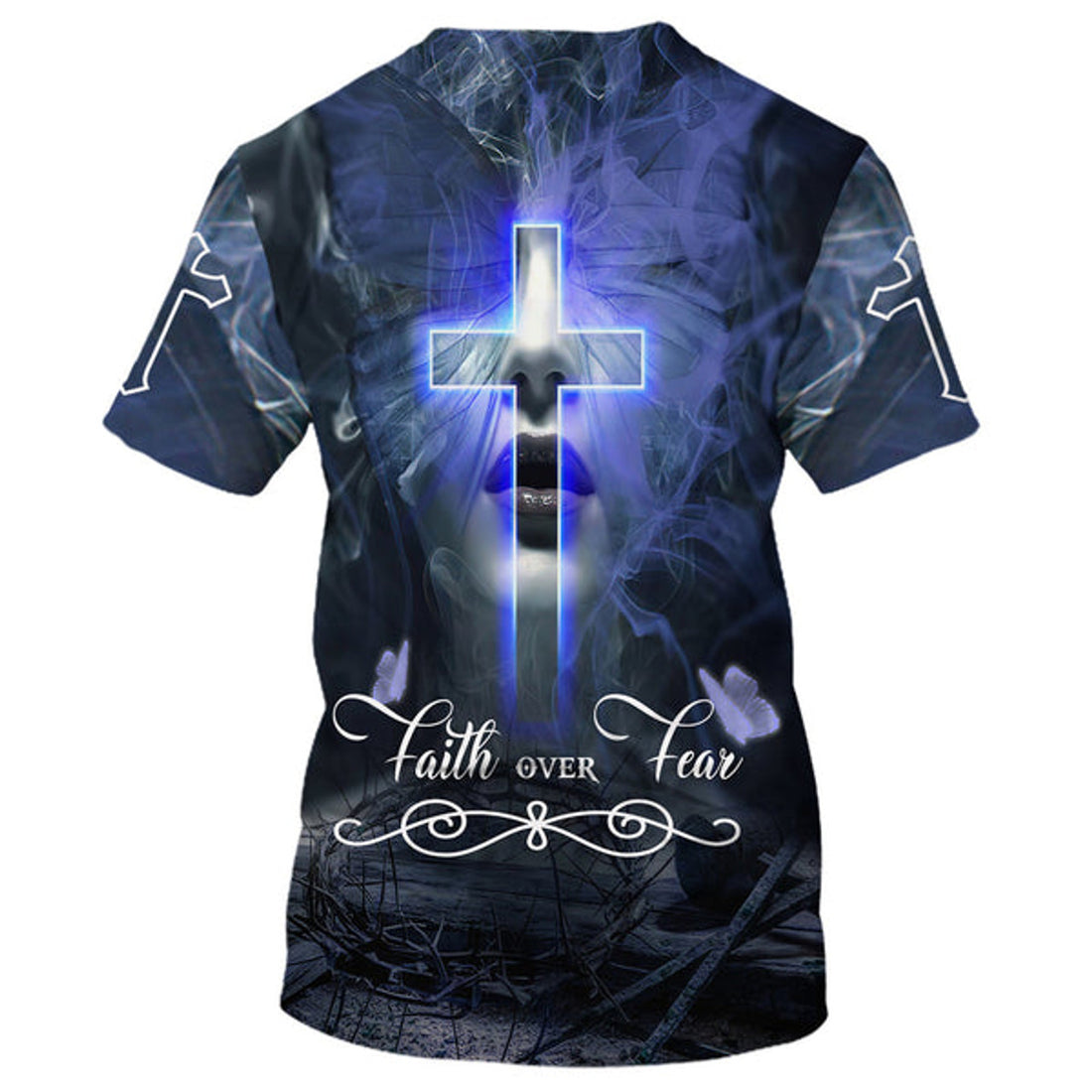 FUNSTUFFPRINT Jesus Christ Faith Over Fear Christian 3D T-shirt