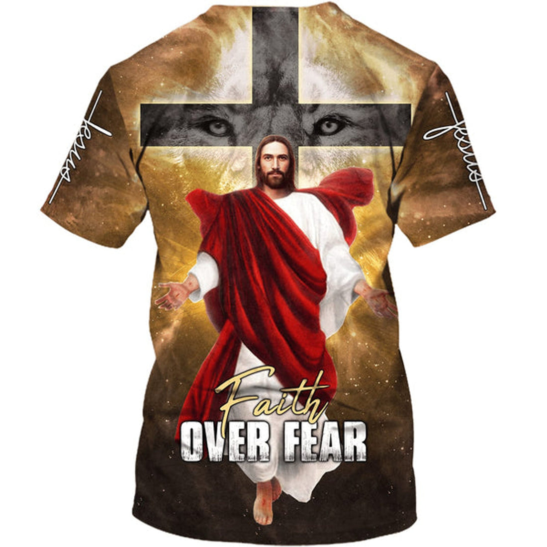FUNSTUFFPRINT Jesus Christ Faith Over Fear Christian 3D T-shirt