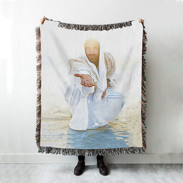 Jesus Christ Give His Hand Woven Throw Blanket - White Jesus Picture Woven Blanket - Jesus Woven Blanket Pictures - Christian Woven Throw Blanket