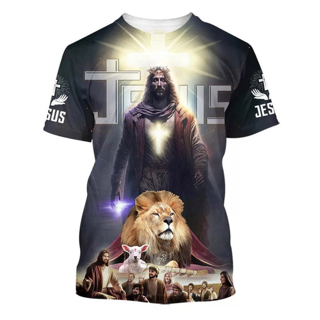 FUNSTUFFPRINT Jesus Christ Lion And Lamb Christian 3D T-shirt