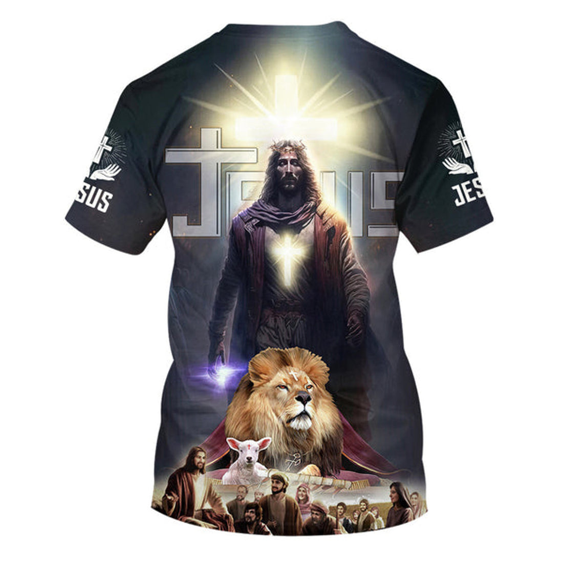 FUNSTUFFPRINT Jesus Christ Lion And Lamb Christian 3D T-shirt