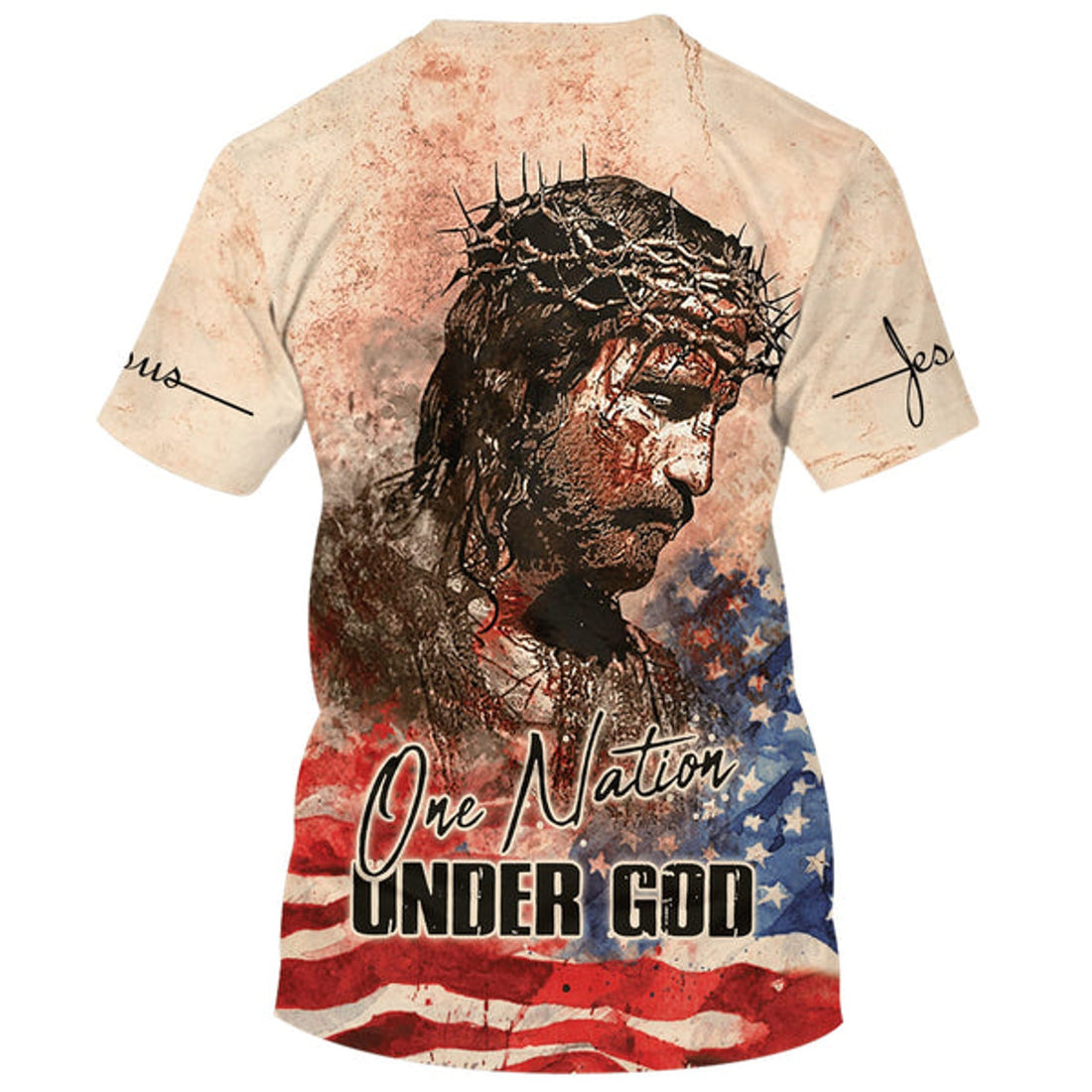 FUNSTUFFPRINT Jesus Christ One Nation Under God Christian 3D T-shirt