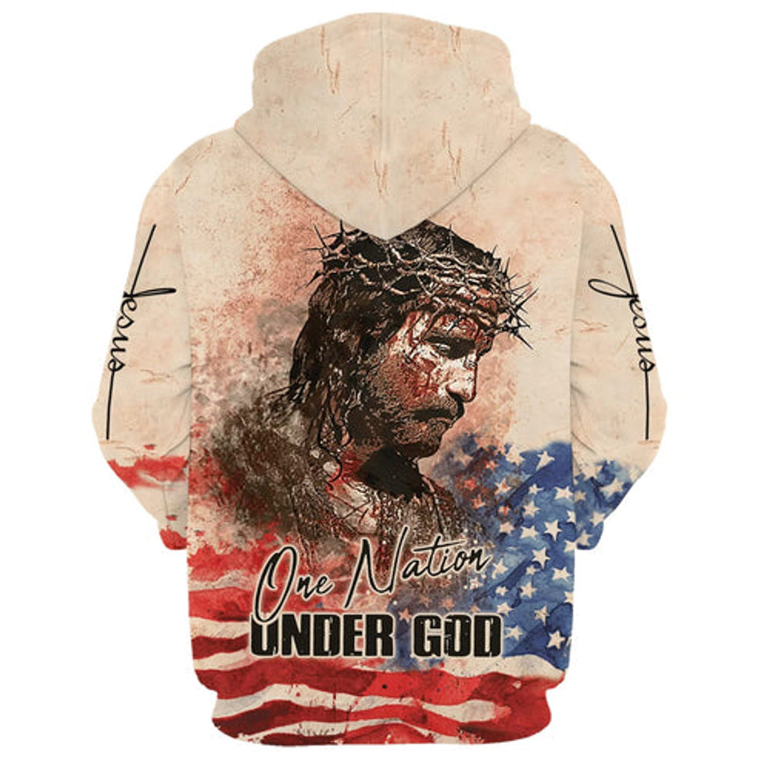 FUNSTUFFPRINT 3D Jesus Christ One Nation Under God 3D Hoodie and Zip Hoodie