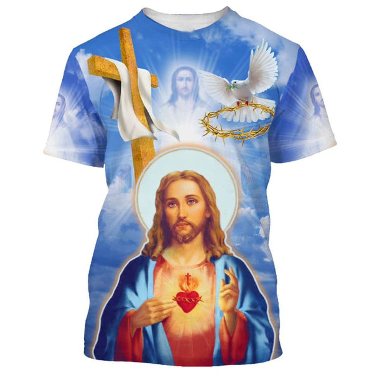 FUNSTUFFPRINT Jesus Christ Sacred Heart Christian 3D T-shirt