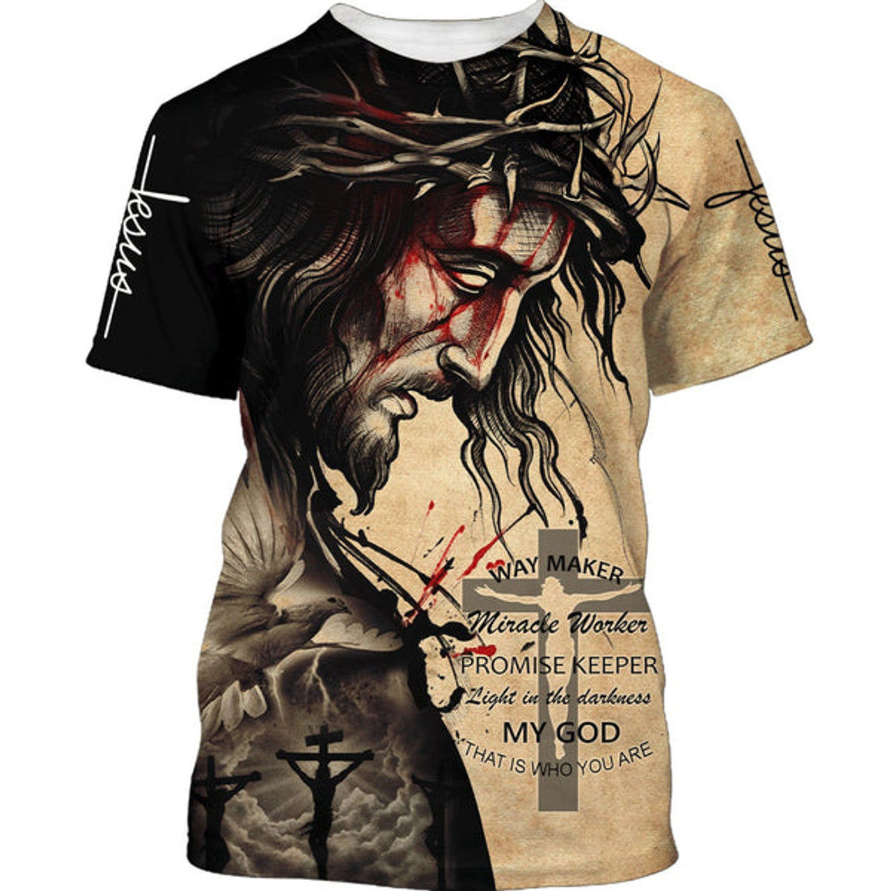 FUNSTUFFPRINT Jesus Christ Way Maker Miracle Worker Christian 3D T-shirt