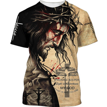 FUNSTUFFPRINT Jesus Christ Way Maker Miracle Worker Christian 3D T-shirt