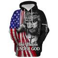 FUNSTUFFPRINT Jesus Christian Flag American - One Nation Under God Hoodie - Men & Women Christian 3D Hoodie and Zip Hoodie