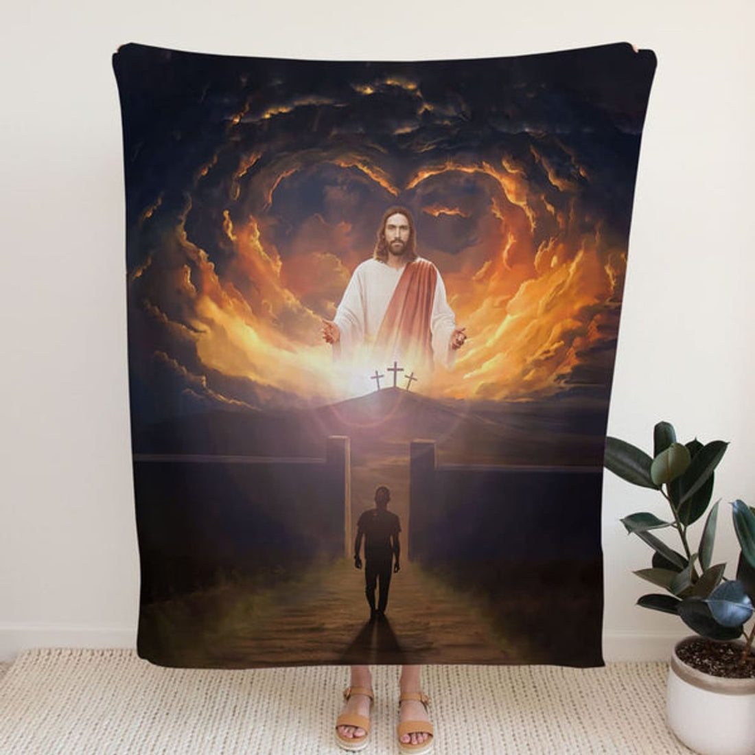 FUNSTUFFPRINT Jesus Come Back And Open Arms Fleece Blanket - Christian Blanket - Bible Verse Blanket