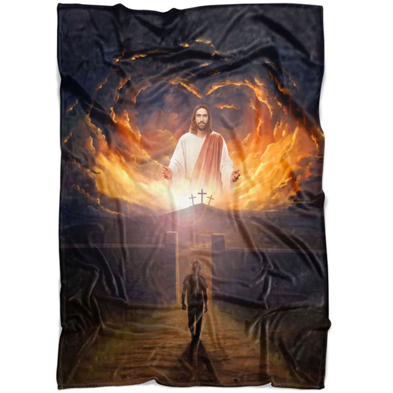 FUNSTUFFPRINT Jesus Come Back And Open Arms Fleece Blanket - Christian Blanket - Bible Verse Blanket