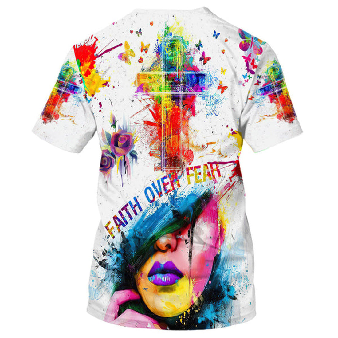 FUNSTUFFPRINT Jesus Cross Faith Over Fear Christian 3D T-shirt