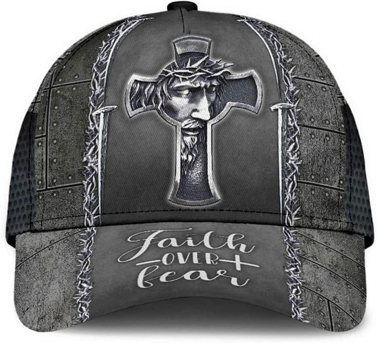 FUNSTUFFPRINT Jesus Cross Faith Over Fear All Over Print Baseball Cap - Christian Hats For Men Women