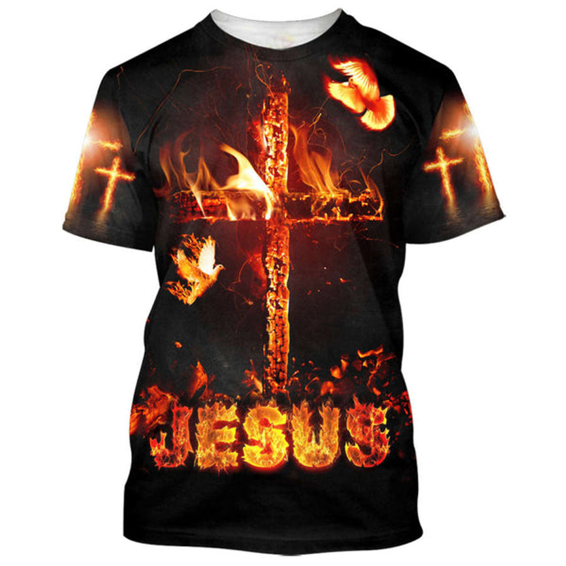 FUNSTUFFPRINT Jesus Cross Fire Christian 3D T-shirt