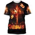 FUNSTUFFPRINT Jesus Cross Fire Christian 3D T-shirt