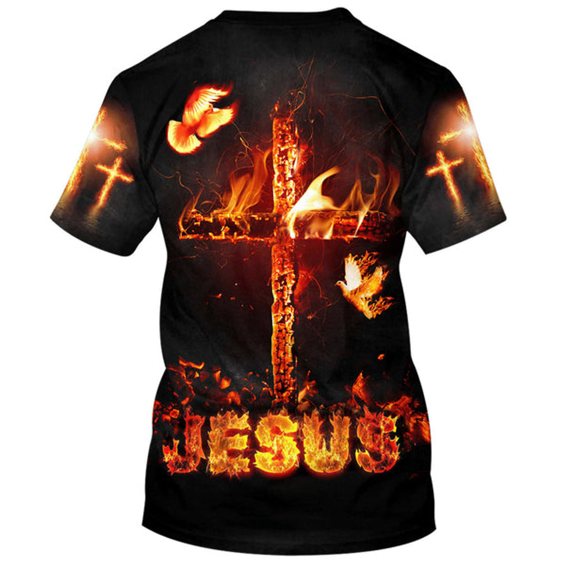 FUNSTUFFPRINT Jesus Cross Fire Christian 3D T-shirt
