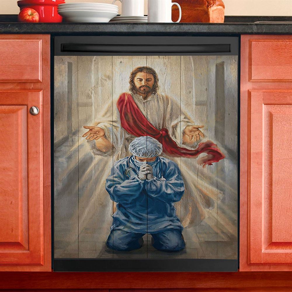 Jesus &amp; Doctor Dishwasher Cover, Jesus Dishwasher Stickers, Christian Kitchen Decor