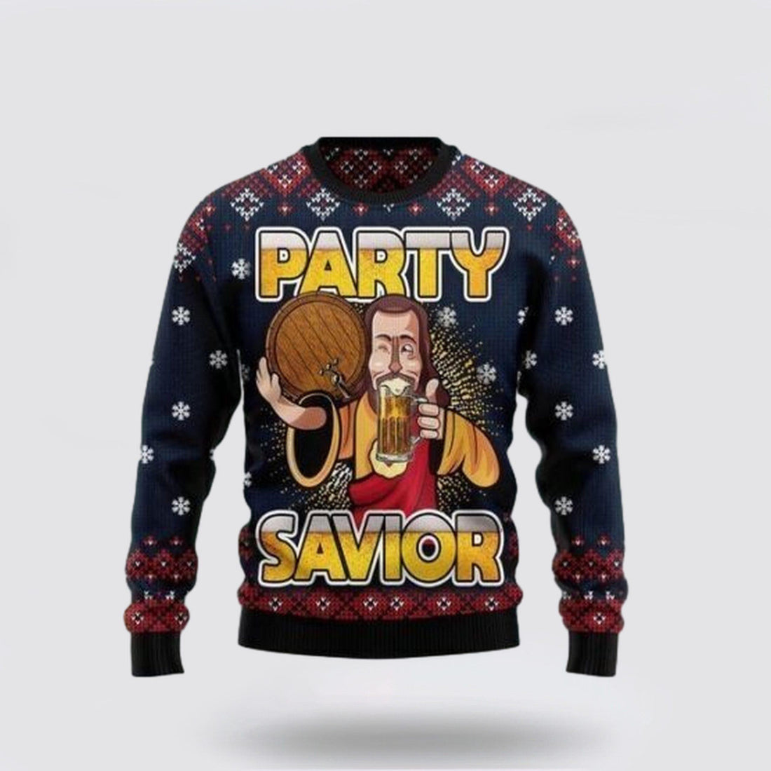 FUNSTUFFPRINT Jesus Drink Beer Party Savior Ugly Christmas Sweater – Gift For God Lover Ugly  Sweater