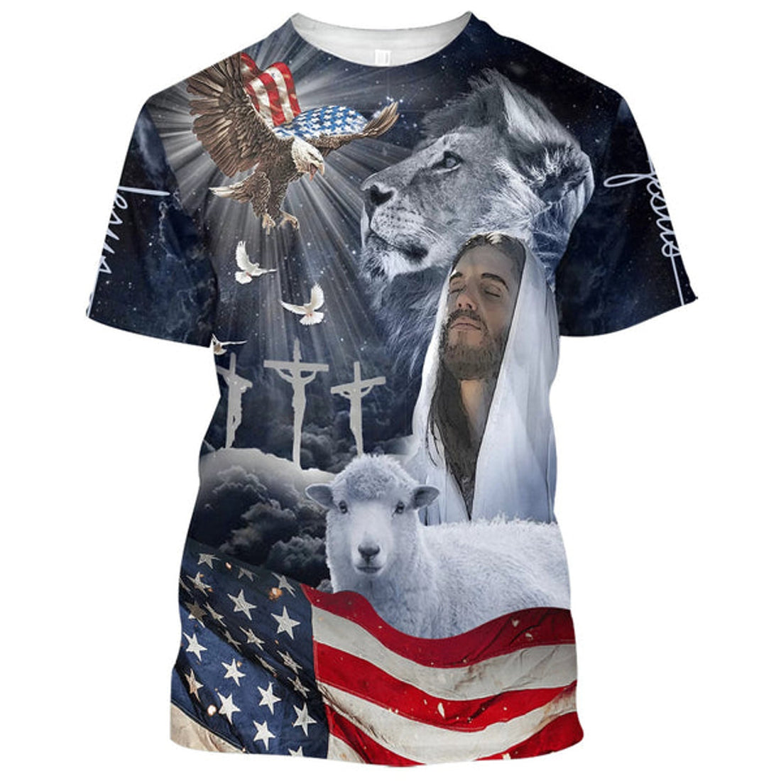 FUNSTUFFPRINT Jesus Eagle American Christian 3D T-shirt