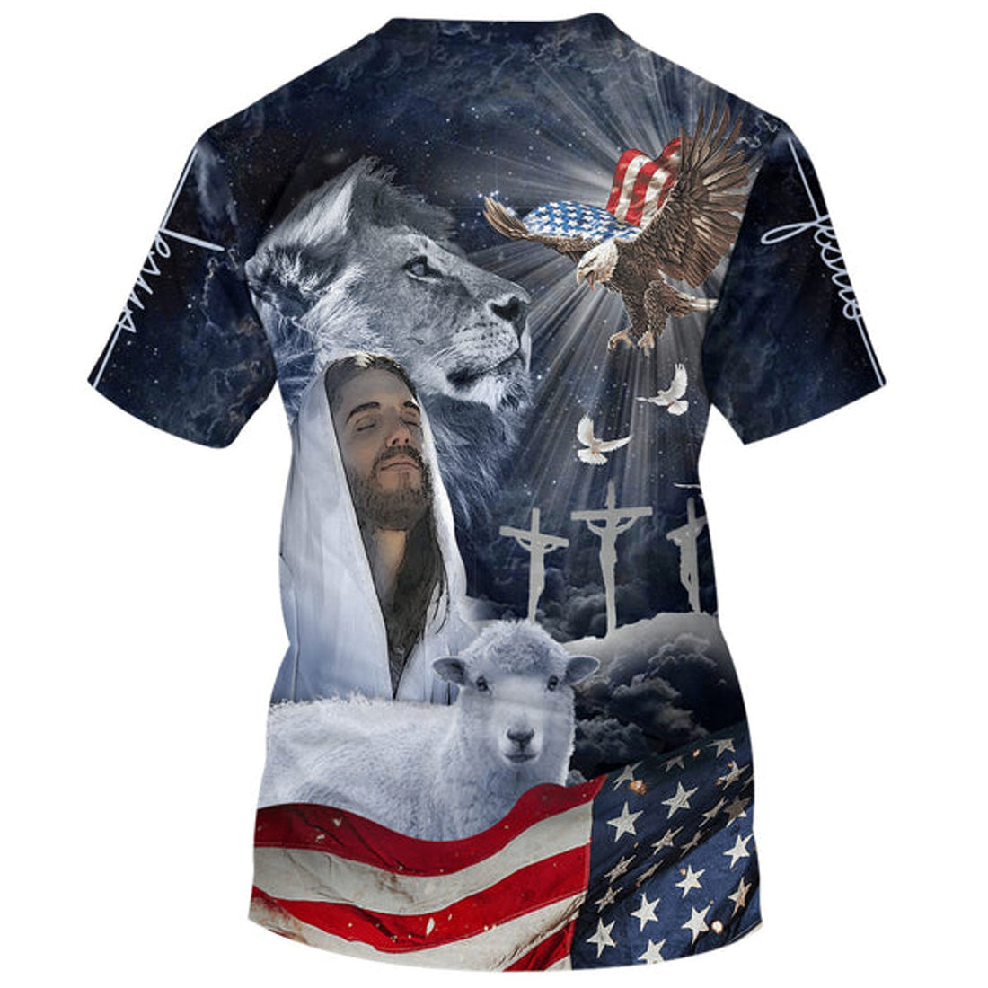 FUNSTUFFPRINT Jesus Eagle American Christian 3D T-shirt