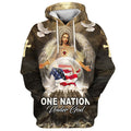 FUNSTUFFPRINT 3D Jesus Eagle American Flag One Nation Under God 3D Hoodie and Zip Hoodie